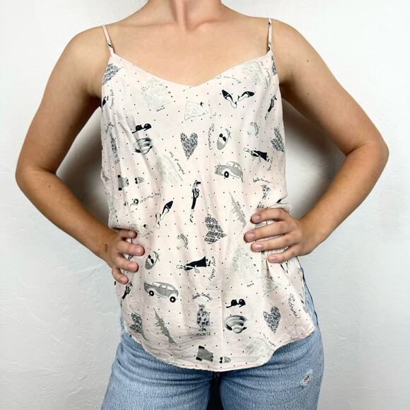 Vintage Silk Fairycore Coquette Girly Fashion Print Polka Dot Camisole Tank M - Picture 2 of 12